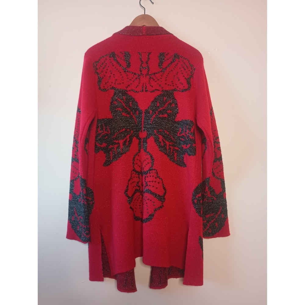 Vtg 80s Cabin Taylor Womens L Cardigan Red Black Shimmer Goth Alternative